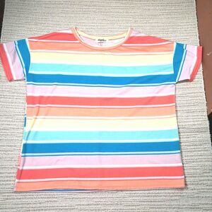 Haptics Holly Harper Womens 2X Rainbow Striped Short Sleeve Shirt Top Casual Tee